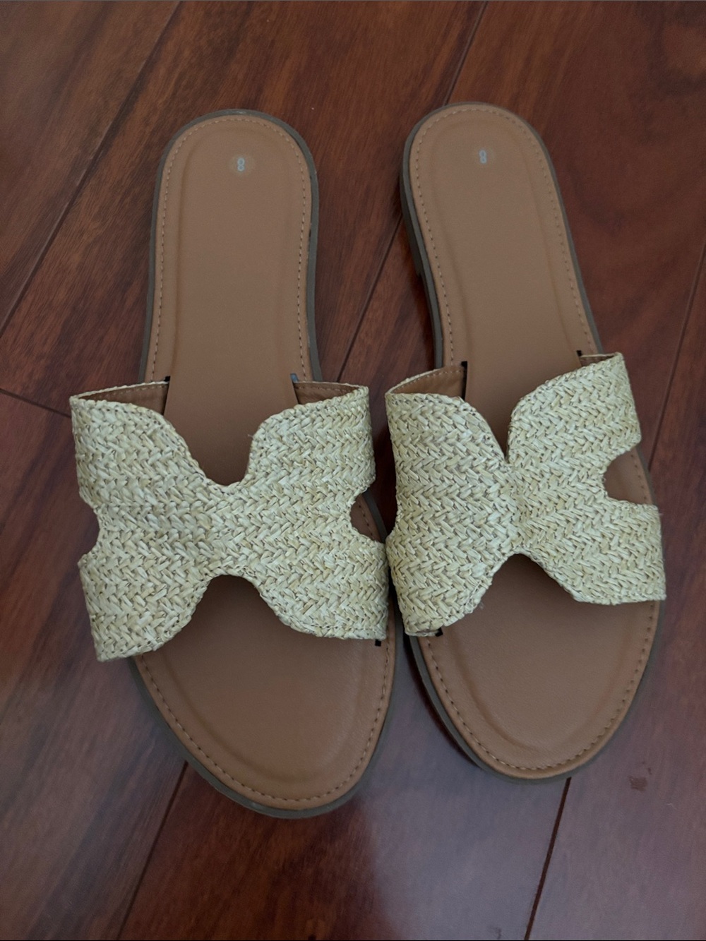 Woven Straw Slide Sandals - Natural Tan
